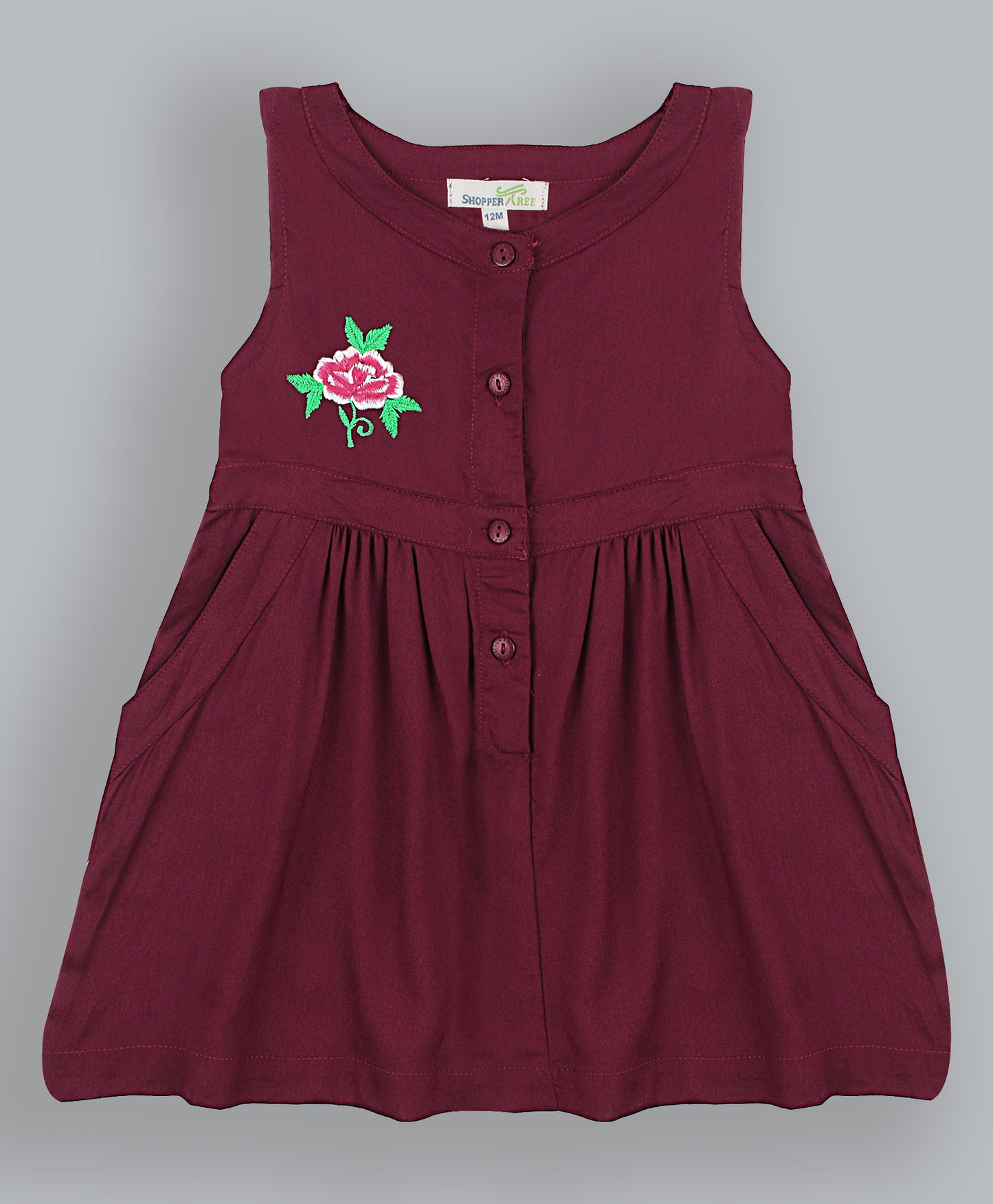 SHOPPERTREE Maroon Rayon Sleeveless Dress –Maroon