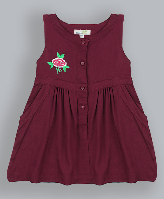 SHOPPERTREE Maroon Rayon Sleeveless Dress –Maroon