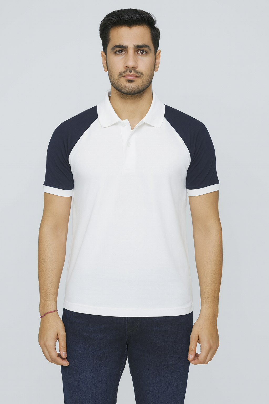Cotton Matty Polo T-shirt- White & Navy
