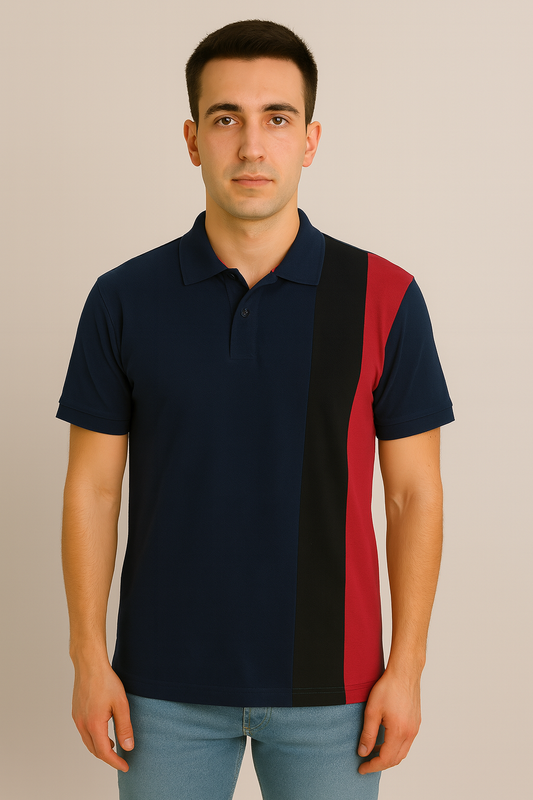 Navy Blue Cotton Matty Polo T-shirt