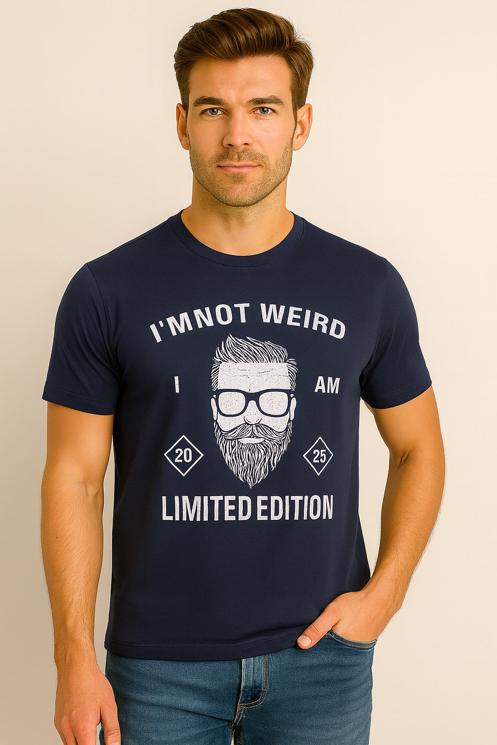 Navy-Blue Cotton Hosiery Round Neck T-shirt