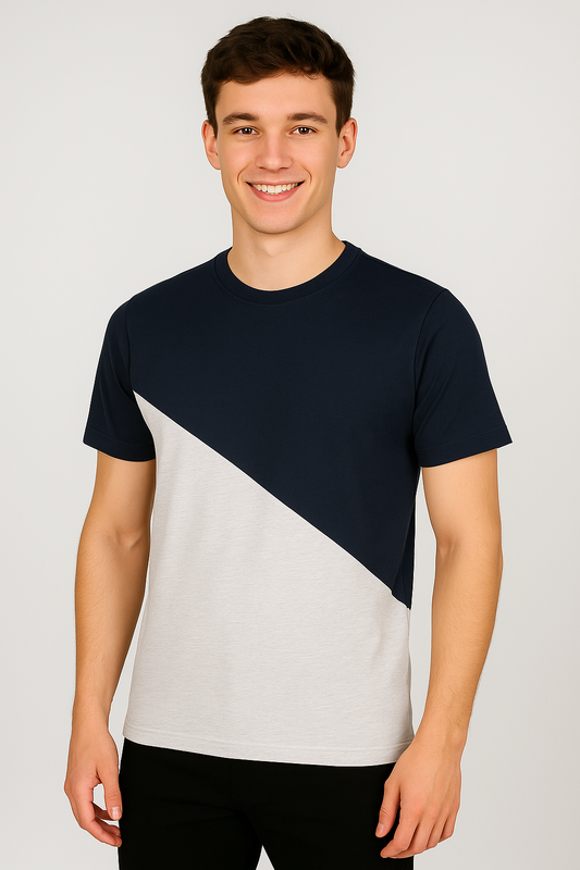 Navy & White Cotton Round-Neck T-shirt