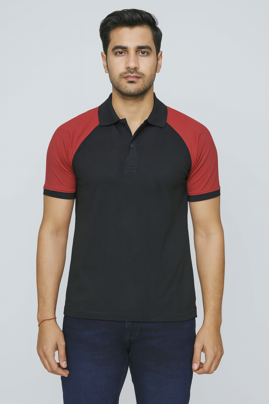 Cotton Matty Polo T-shirt- Black & Maroon