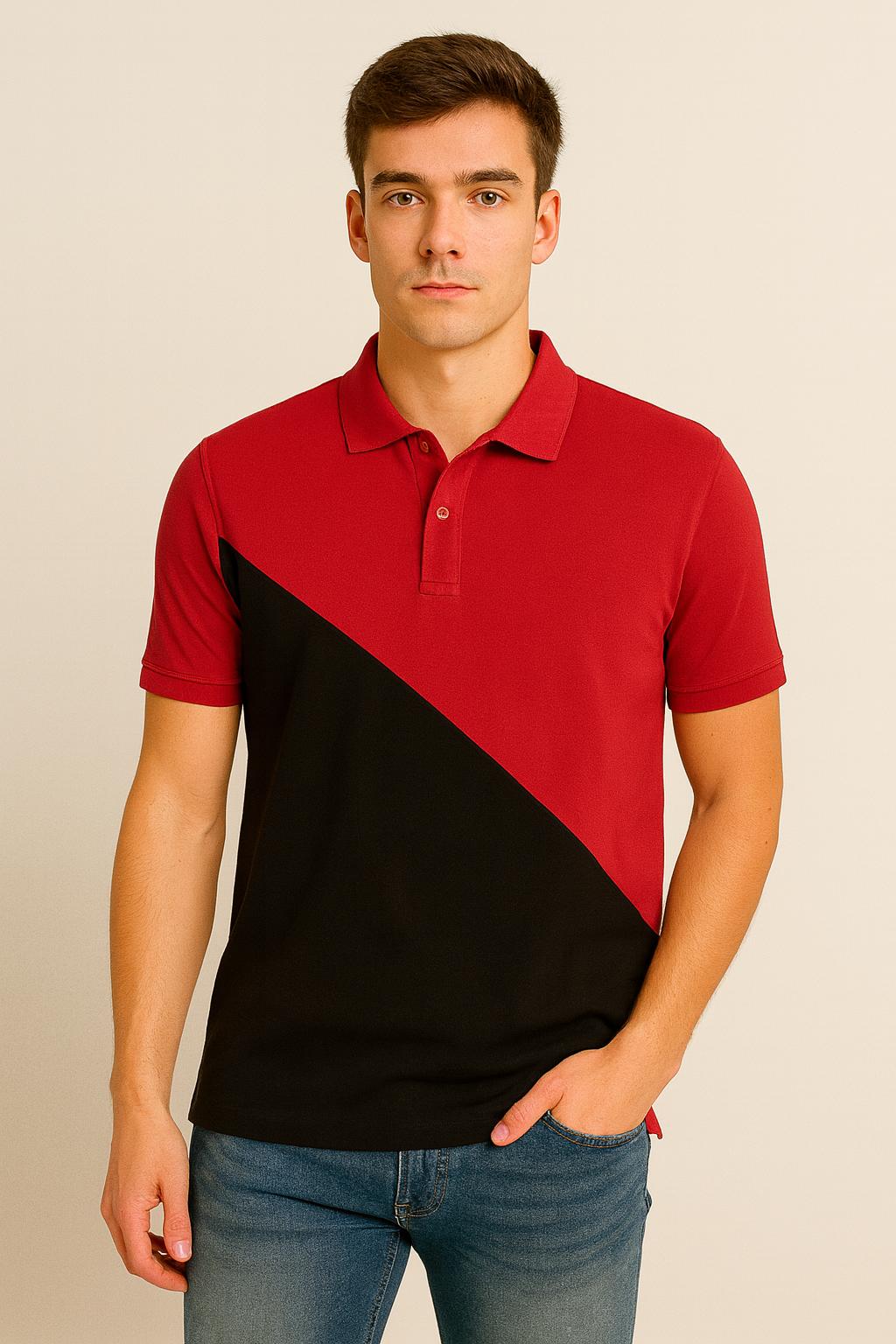 Cotton Matty Polo T-shirt- Maroon & Black