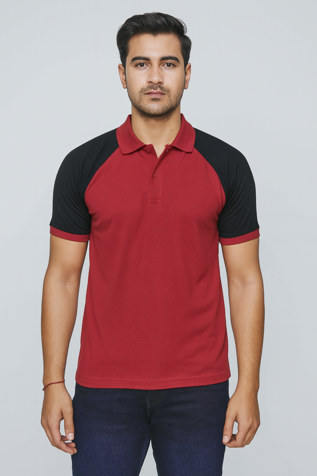 Cotton Matty Polo T-shirt- Maroon & Black