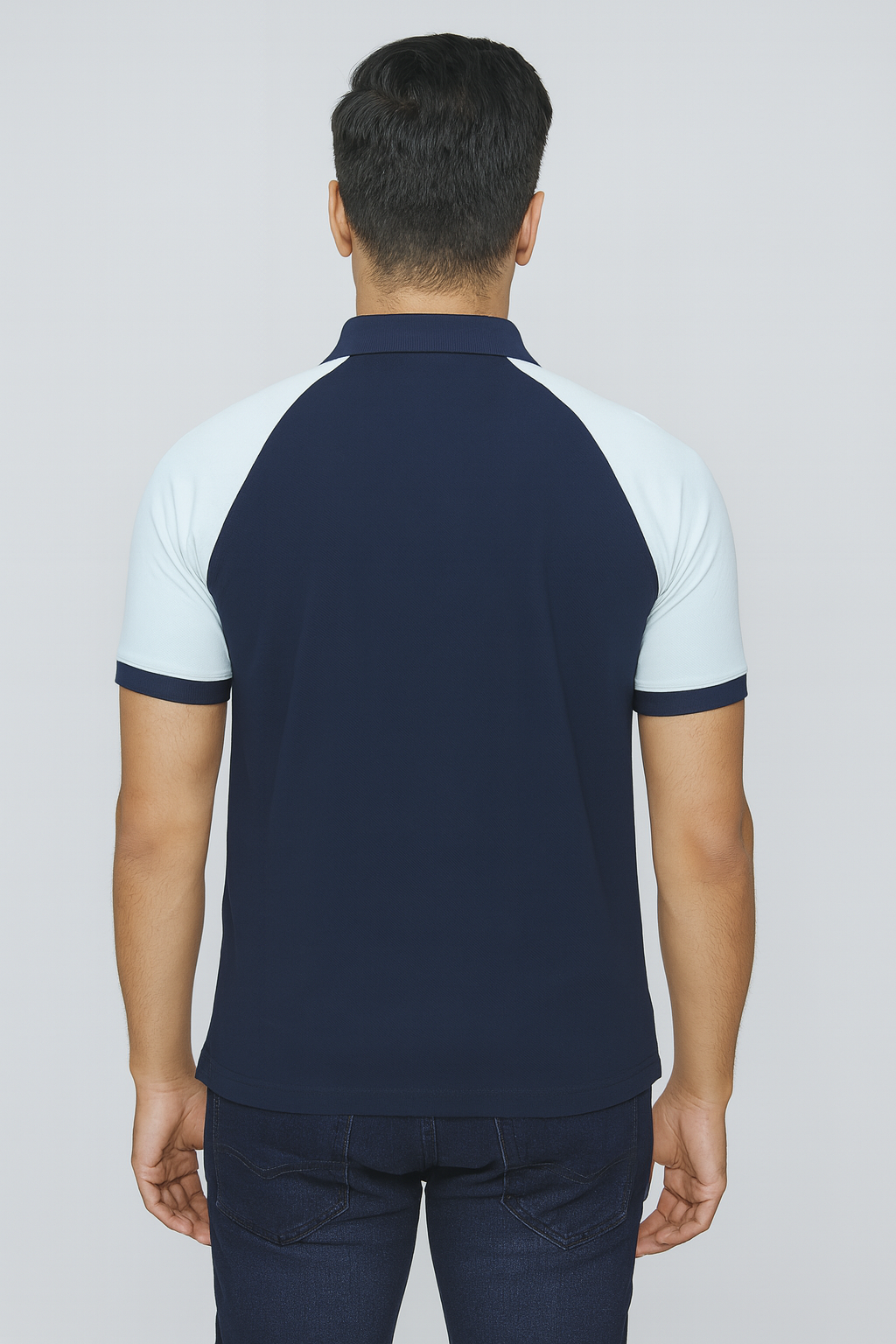 Cotton Matty Polo T-shirt- Navy & White