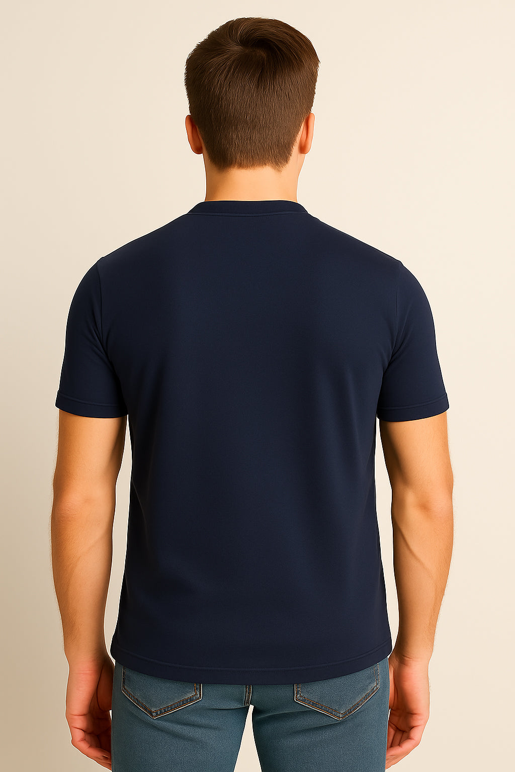 Navy-Blue  Cotton Hosiery Round Neck T-shirt