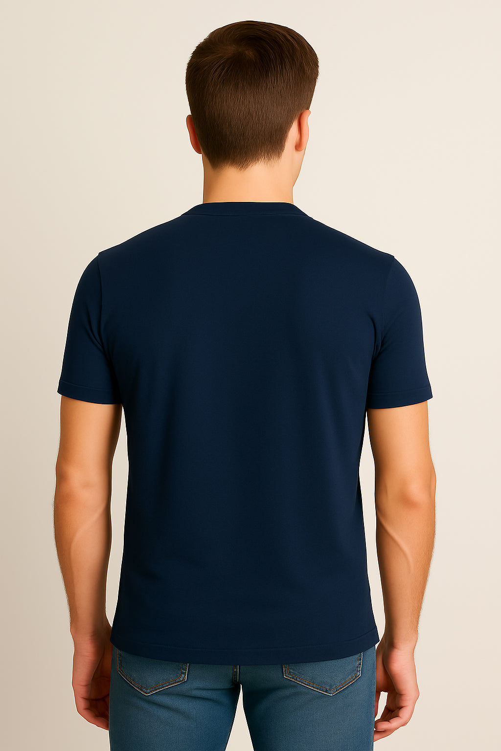 Navy-Blue Cotton Hosiery Round Neck T-shirt
