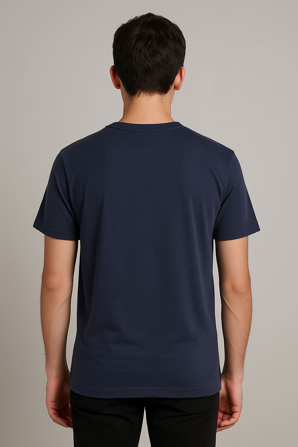 Navy Blue Cotton Hosiery Round Neck T-shirt