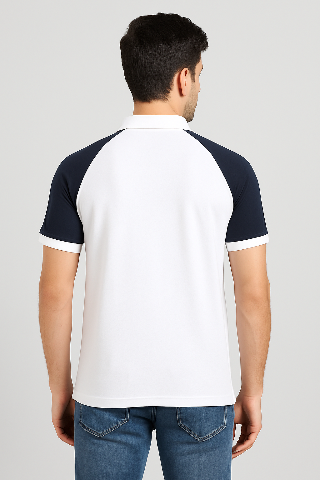 Cotton Matty Polo T-shirt- White & Navy