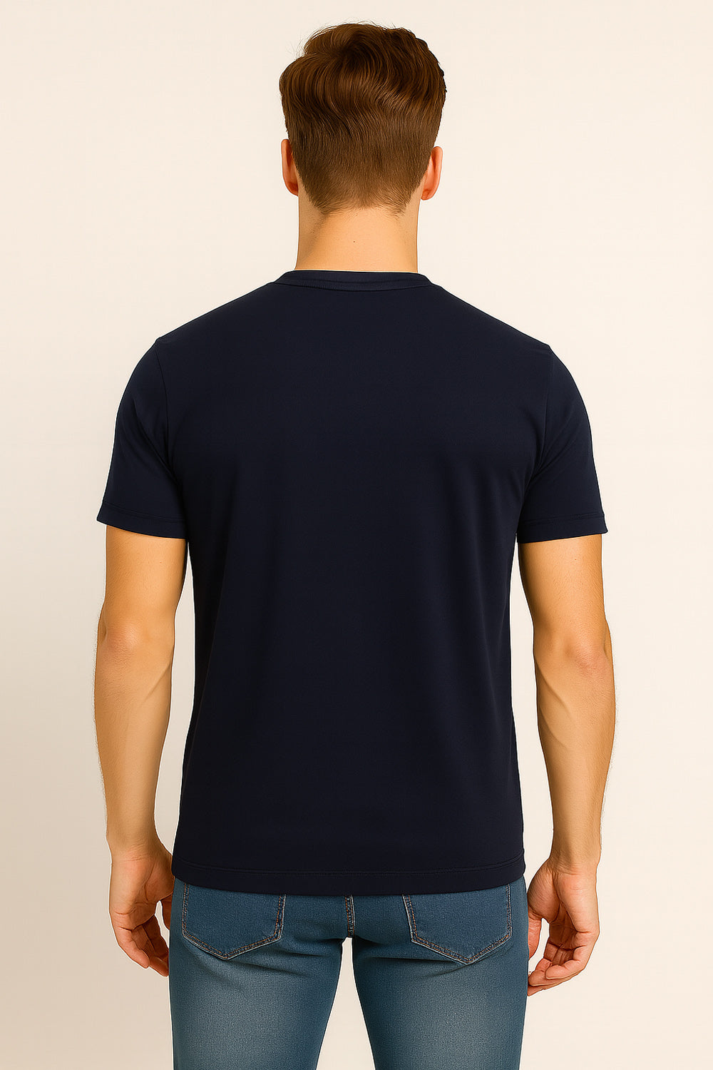 Navy-Blue  Cotton Hosiery Round Neck T-shirt
