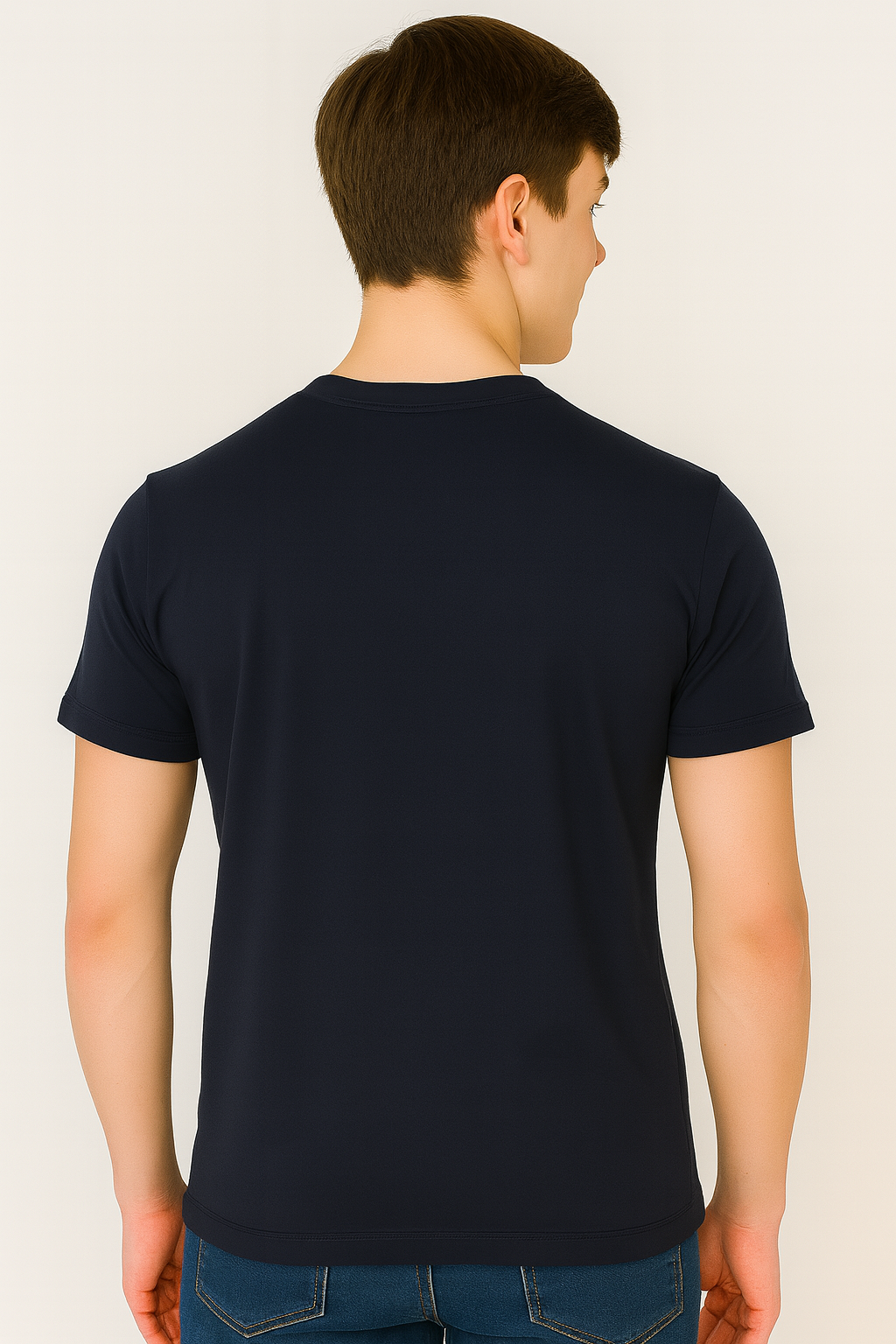 Navy Blue Cotton Hosiery Round Neck T-shirt