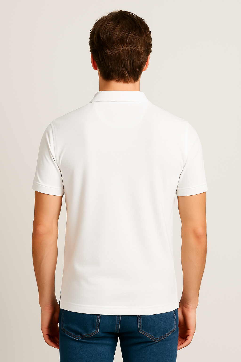 Cotton Matty Polo T-Shirt- White & Navy