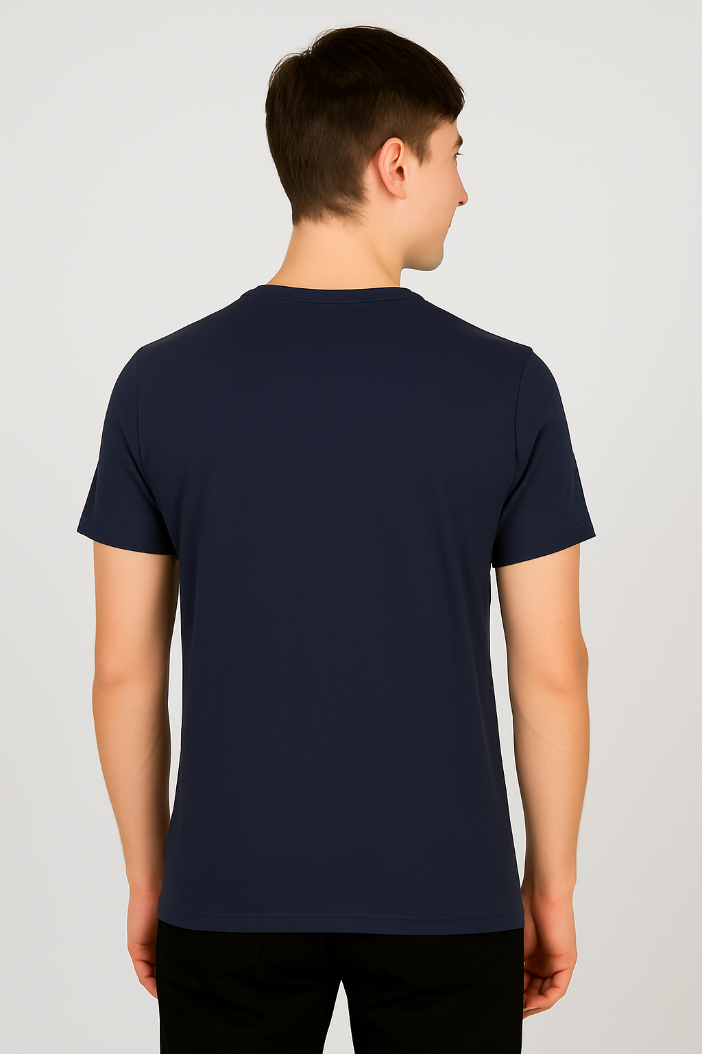 Navy & White Cotton Round-Neck T-shirt