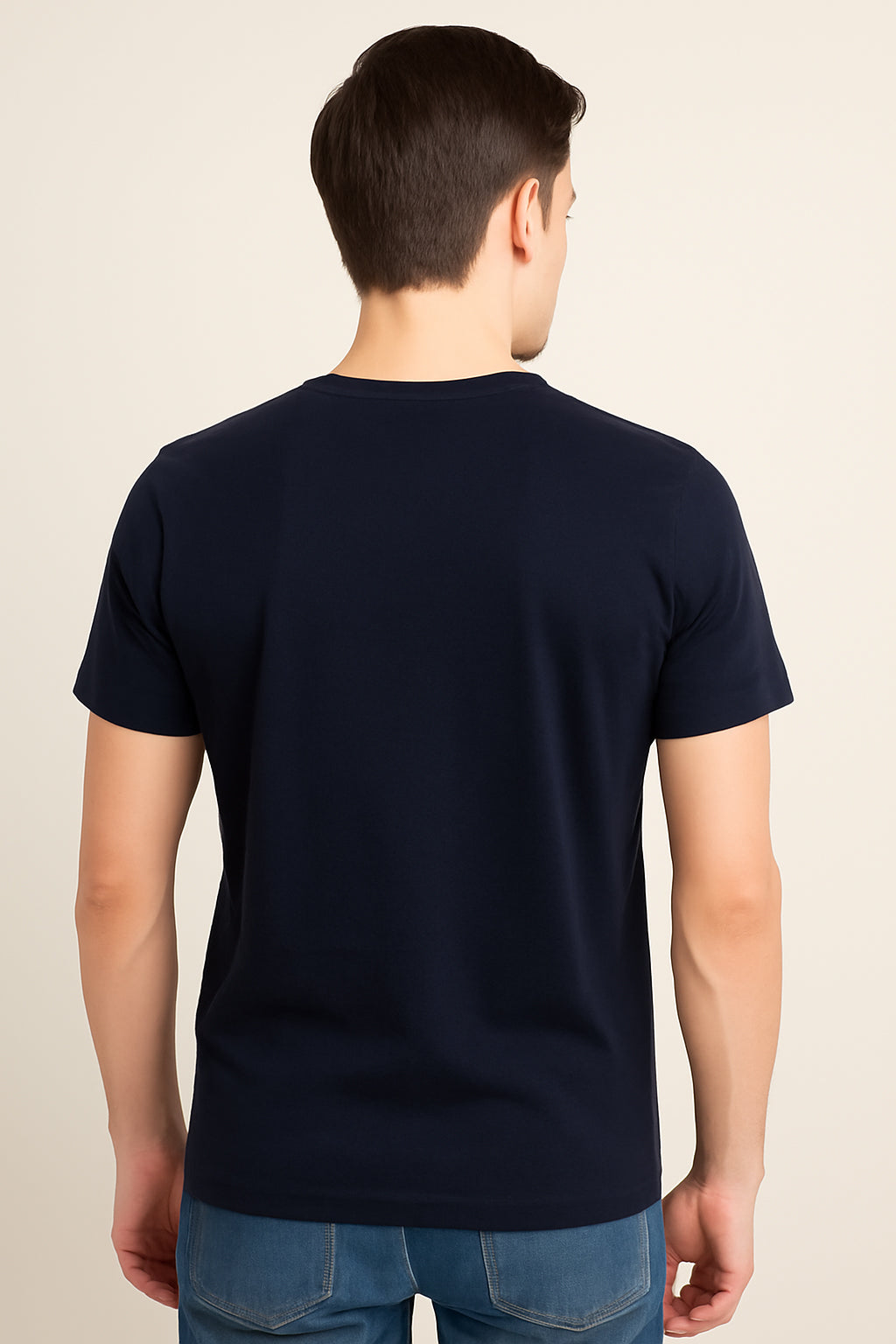 Navy Blue Cotton Hosiery Round Neck T-shirt