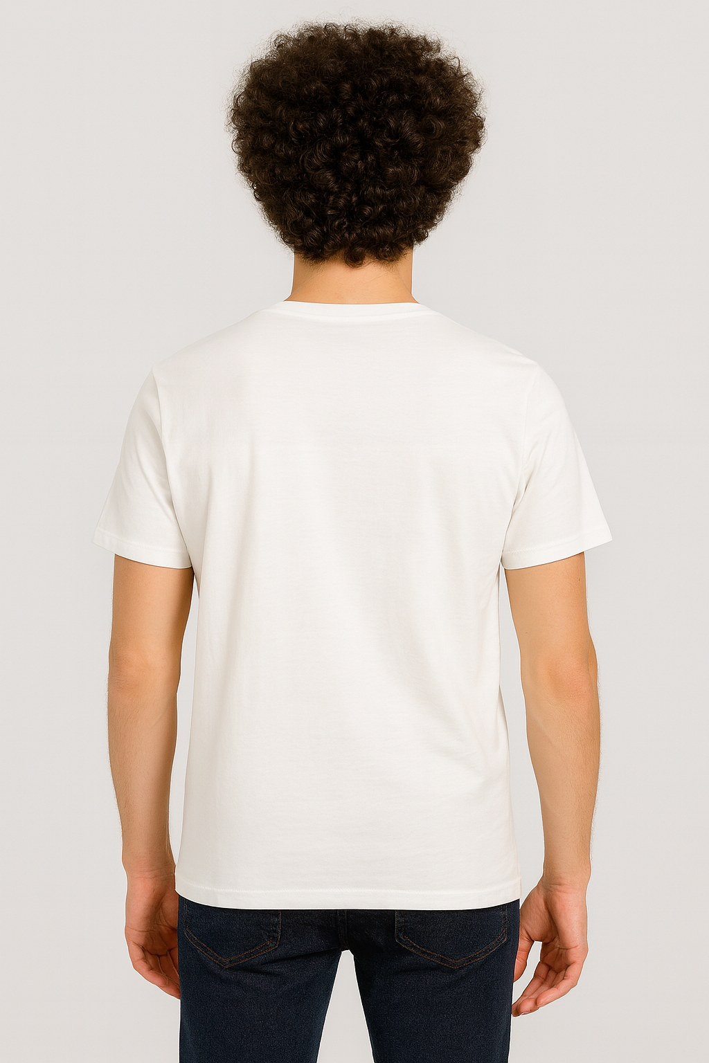 White & Navy Cotton Round-Neck T-shirt