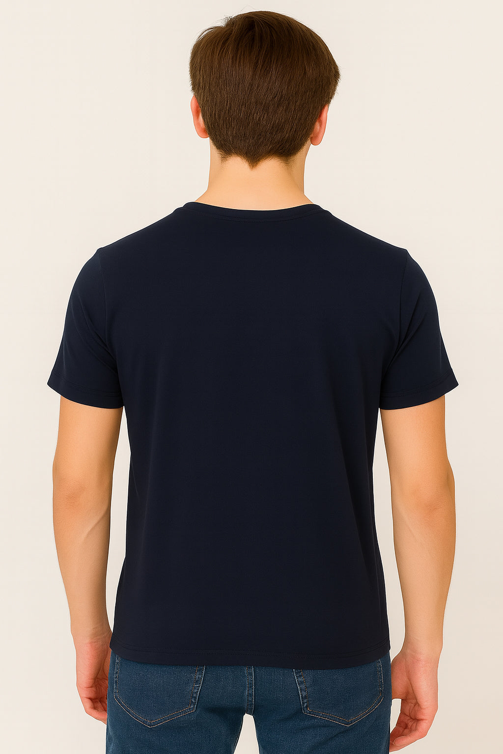 Navy-Blue  Cotton Hosiery Round Neck T-shirt