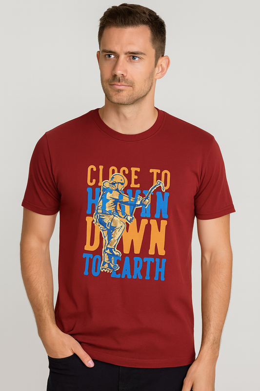 Maroon cotton hosiery printed Round Neck T-shirt