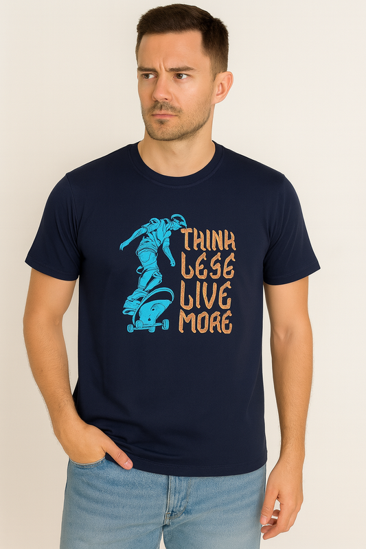 Navy cotton hosiery printed Round Neck T-shirt