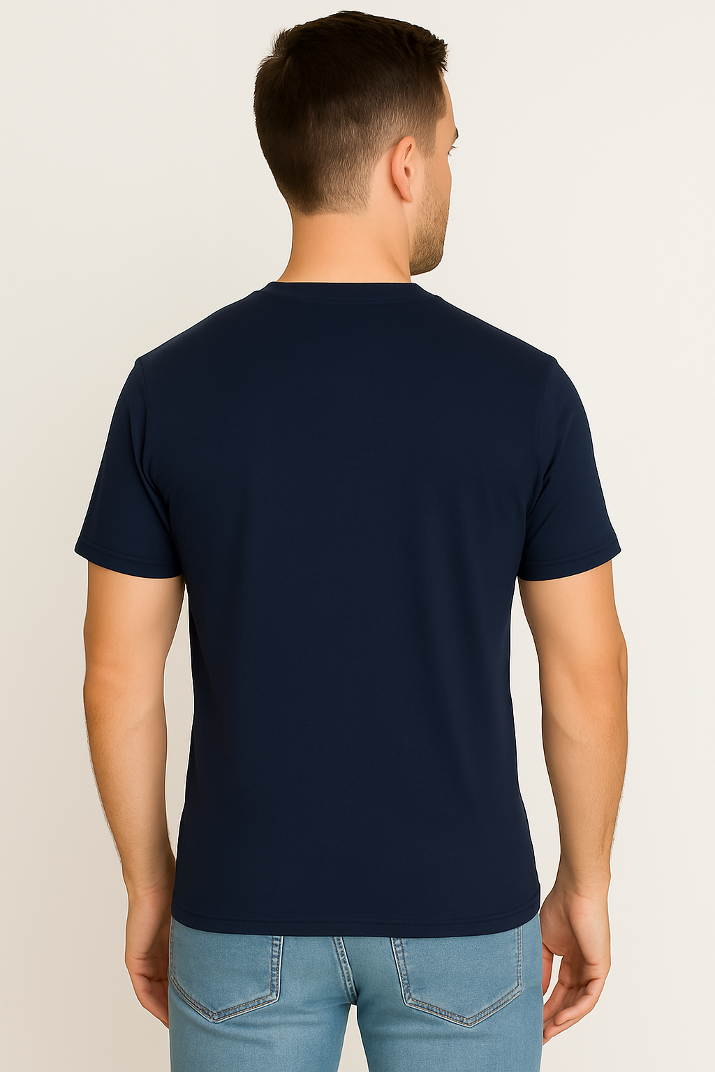 Navy cotton hosiery printed Round Neck T-shirt