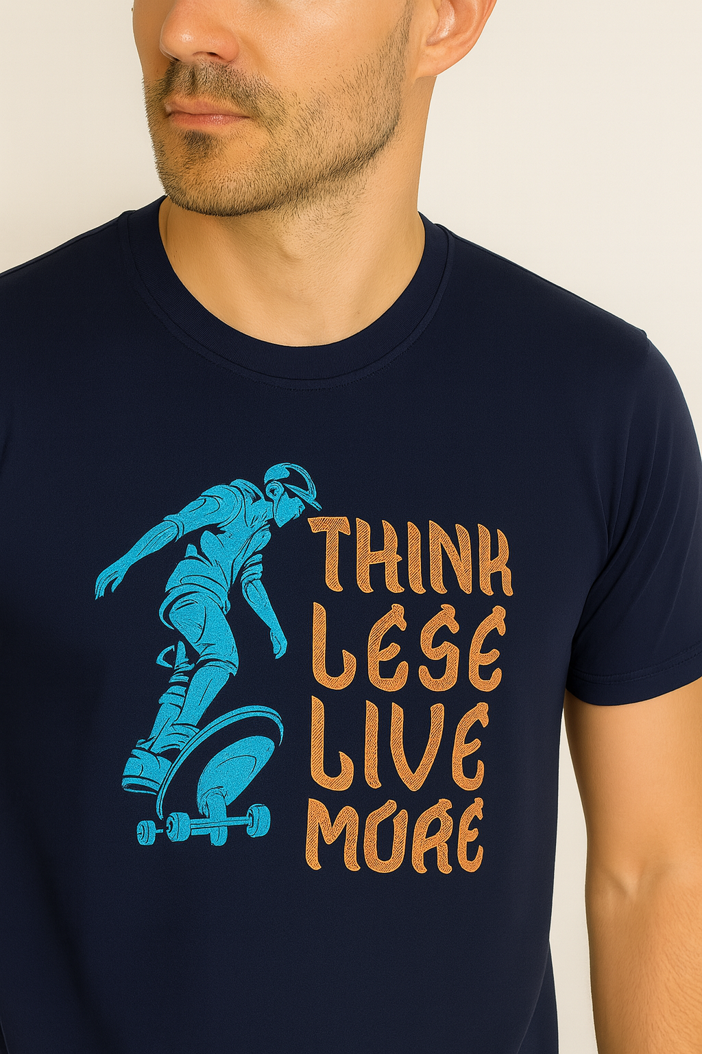 Navy cotton hosiery printed Round Neck T-shirt