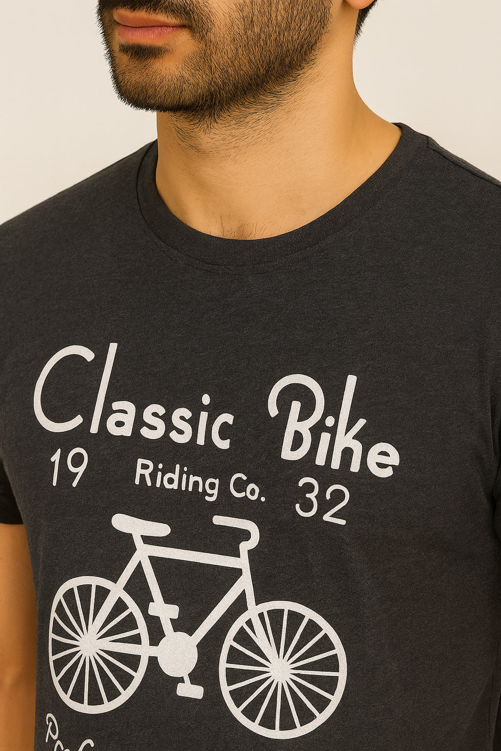 Charcoal Grey Cotton Hosiery Round Neck T-shirt