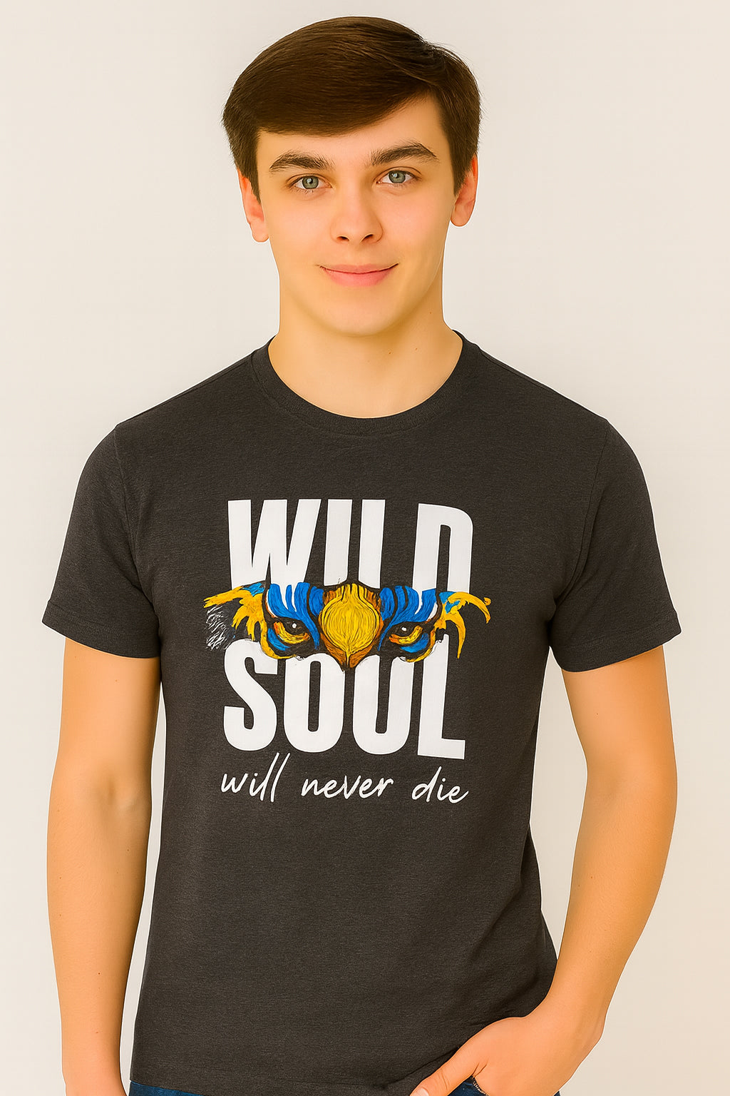 Charcoal Grey Cotton Hosiery Round Neck T-shirt