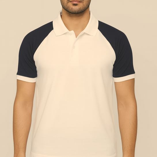 Cotton Matty Polo T-shirt- White & Navy