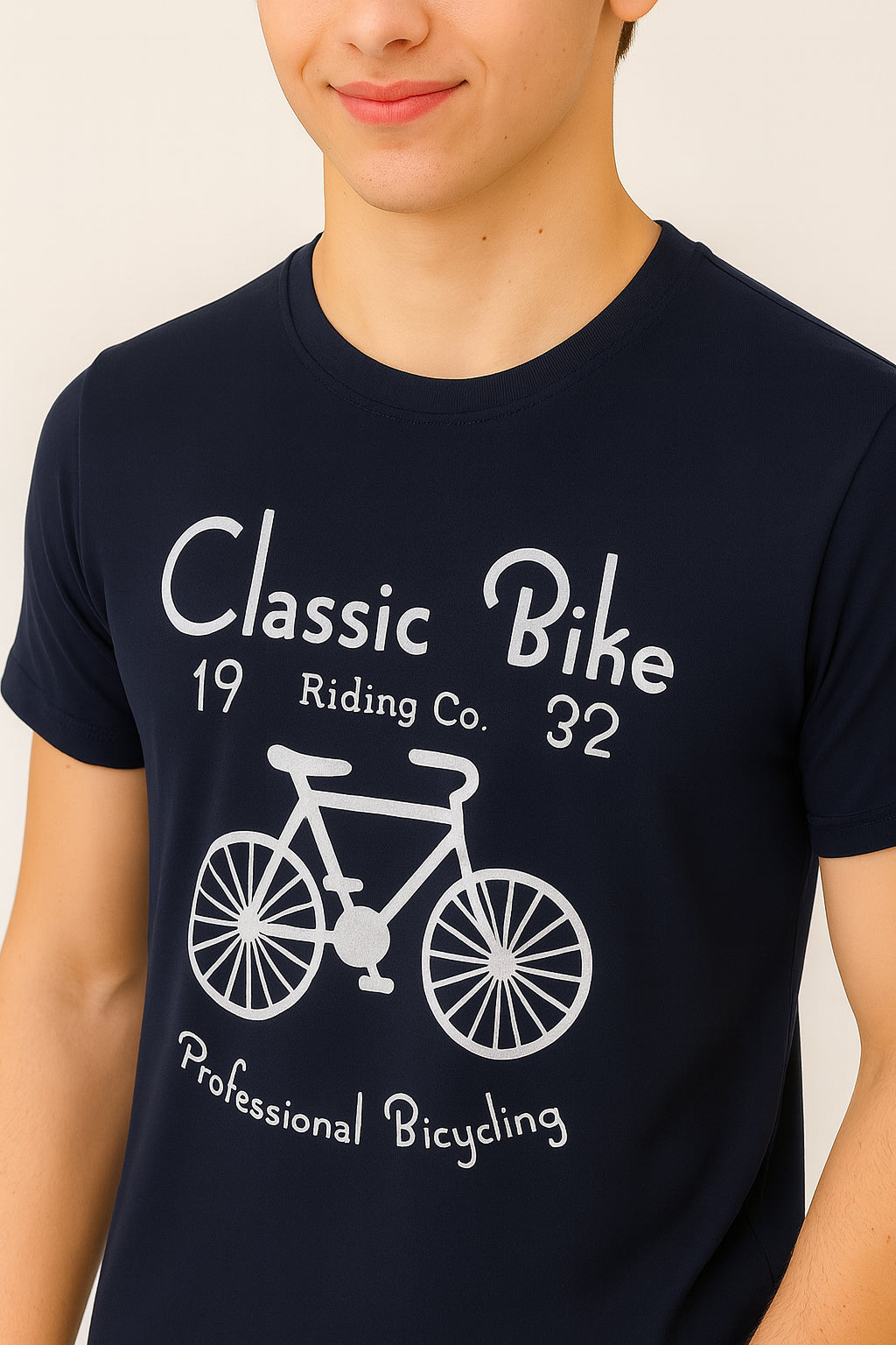 Navy-Blue  Cotton Hosiery Round Neck T-shirt