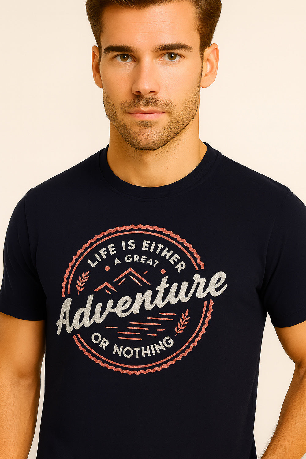 Navy-Blue  Cotton Hosiery Round Neck T-shirt