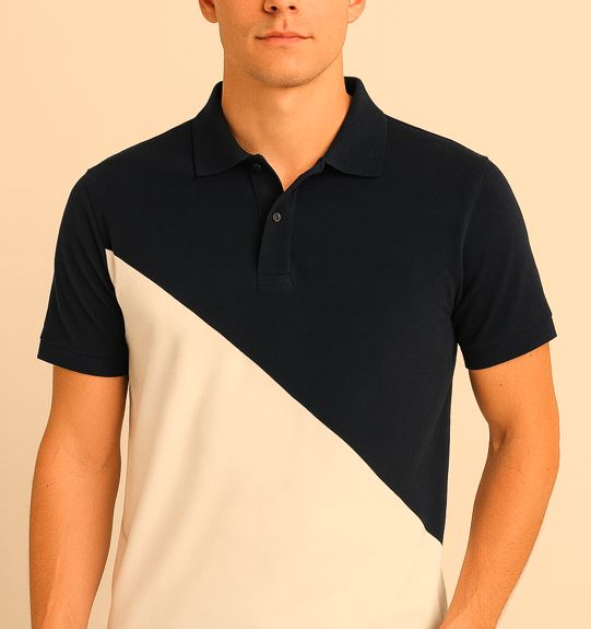 Cotton Matty Polo T-shirt- Navy Blue & White