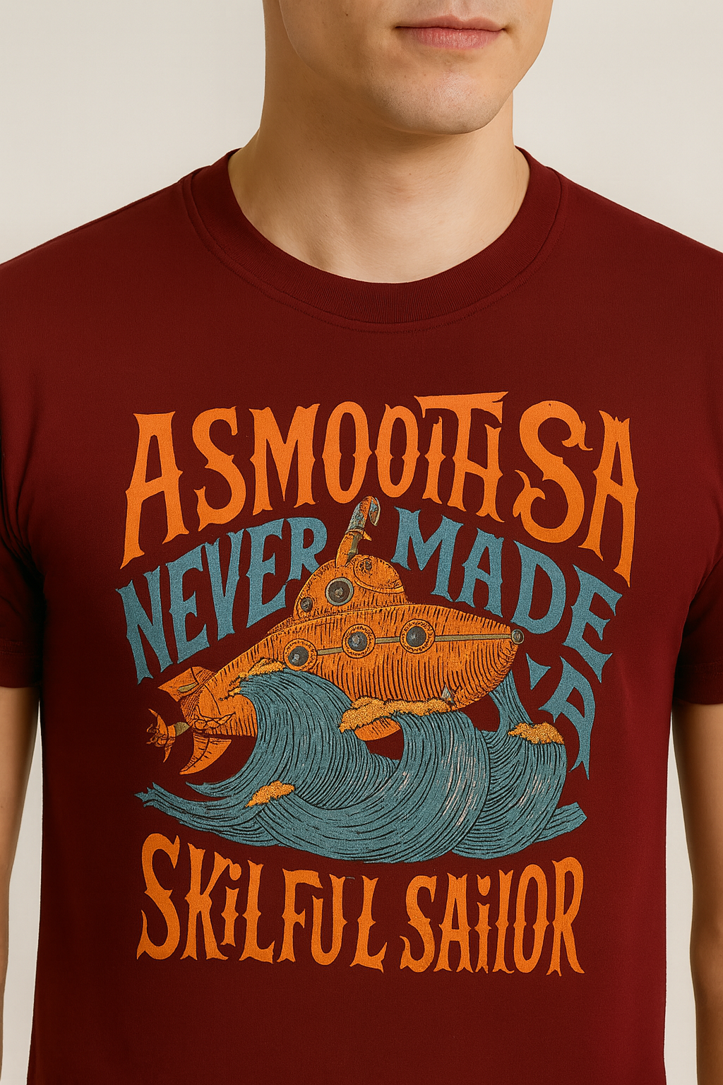 Maroon cotton matty printed Round Neck T-shirt