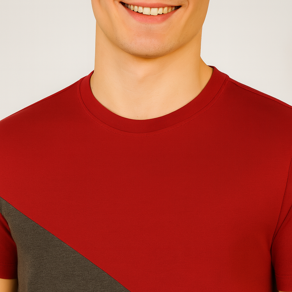 Maroon & Grey Cotton Round-Neck T-shirt