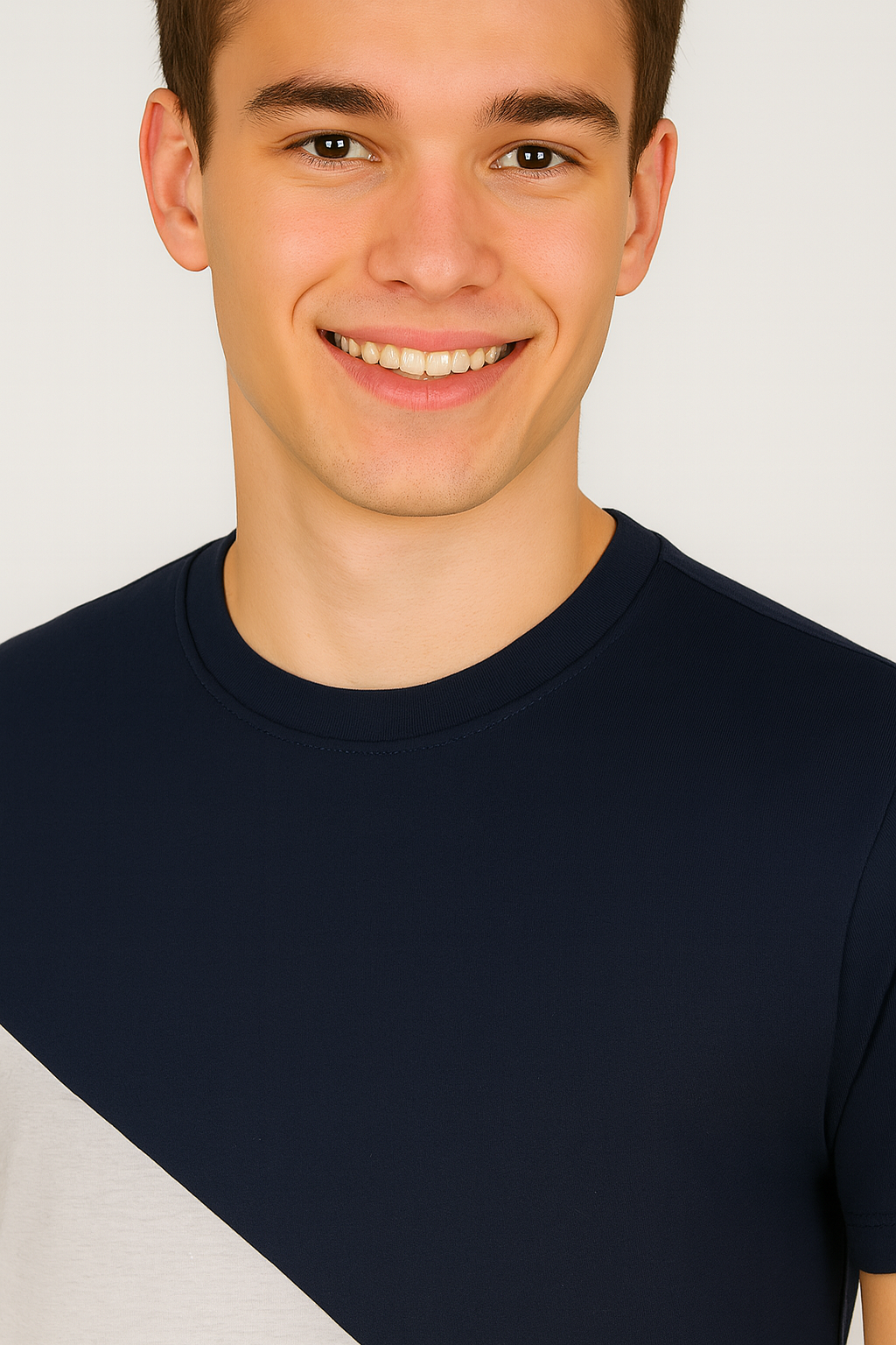 Navy & White Cotton Round-Neck T-shirt