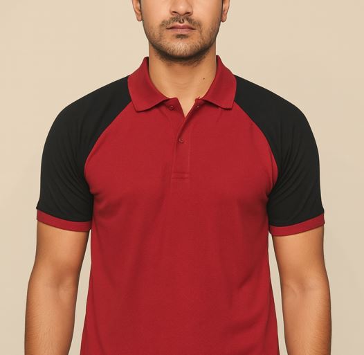 Cotton Matty Polo T-shirt- Maroon & Black