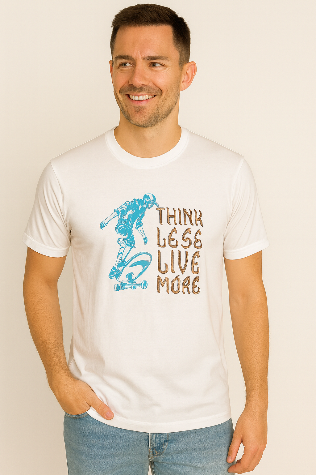 White cotton hosiery printed Round Neck T-shirt