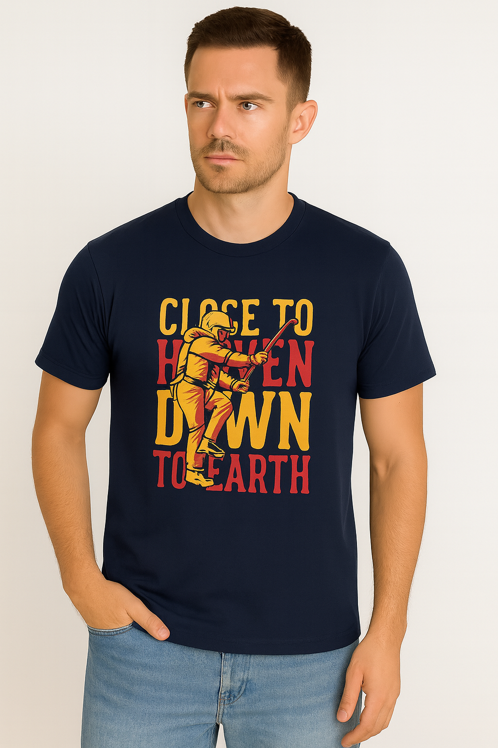 Navy cotton hosiery printed Round Neck T-shirt