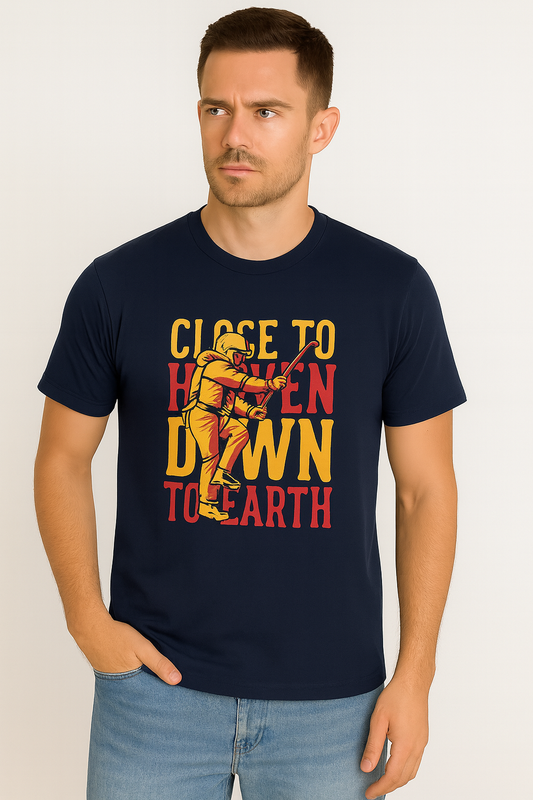 Navy cotton hosiery printed Round Neck T-shirt