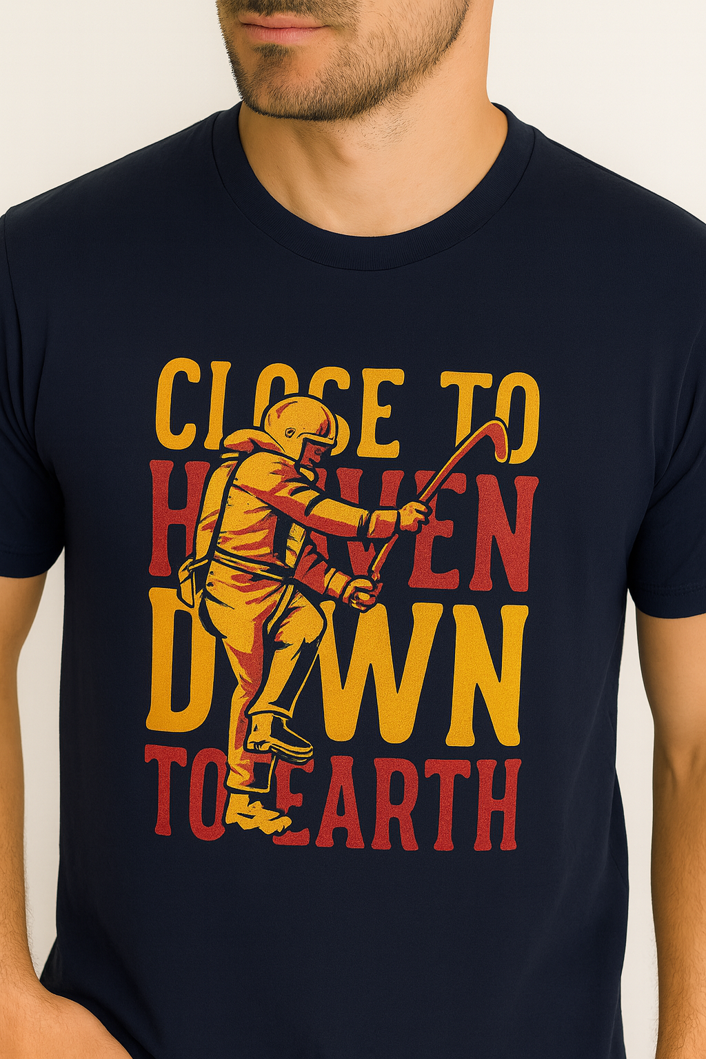 Navy cotton hosiery printed Round Neck T-shirt