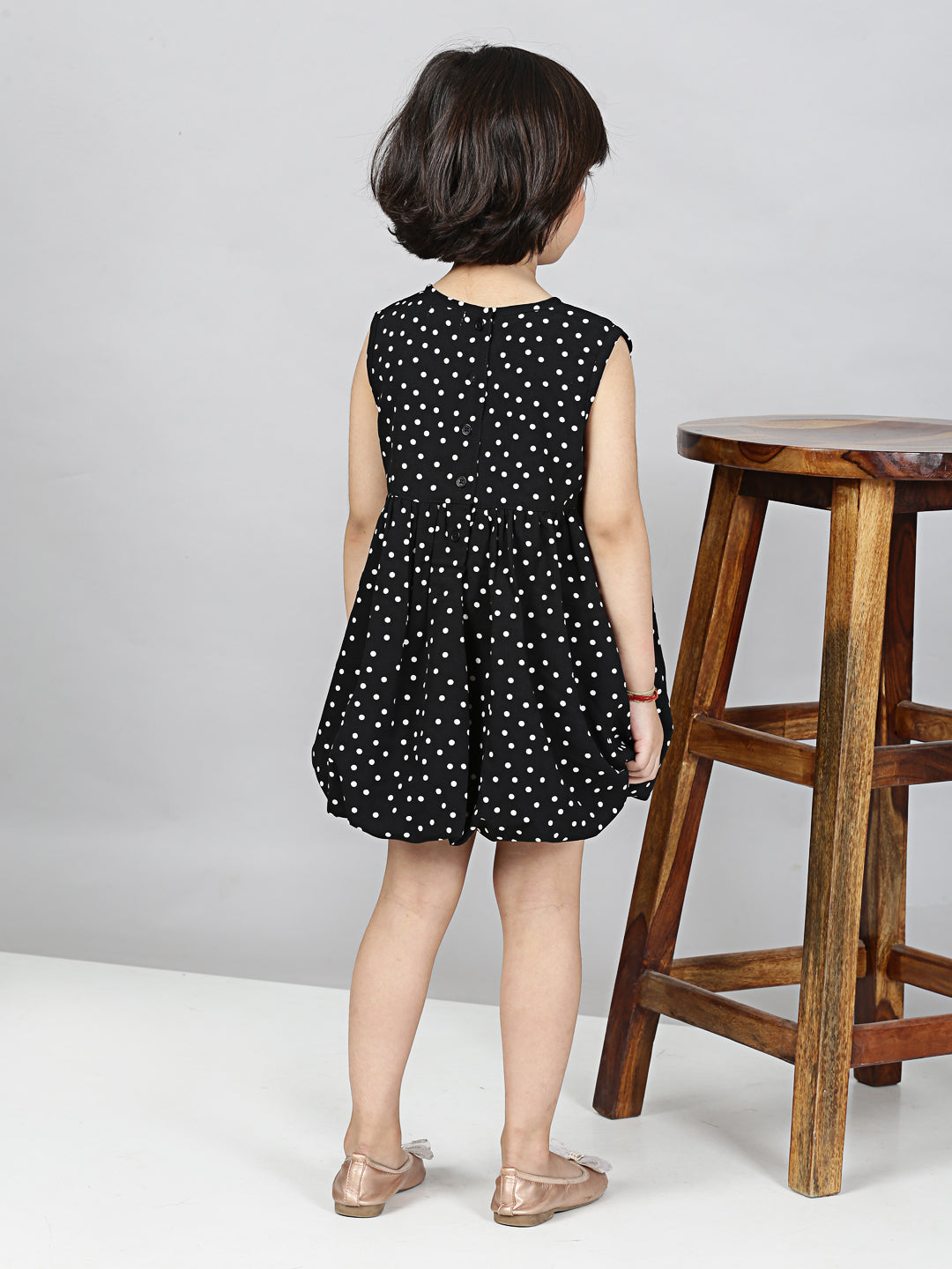 Stylish Polka Printed Dress- Black