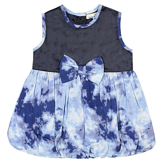 SHOPPERTREE Rayon & Satin Tie-Dye Balloon Dress for Girls – Navy Blue