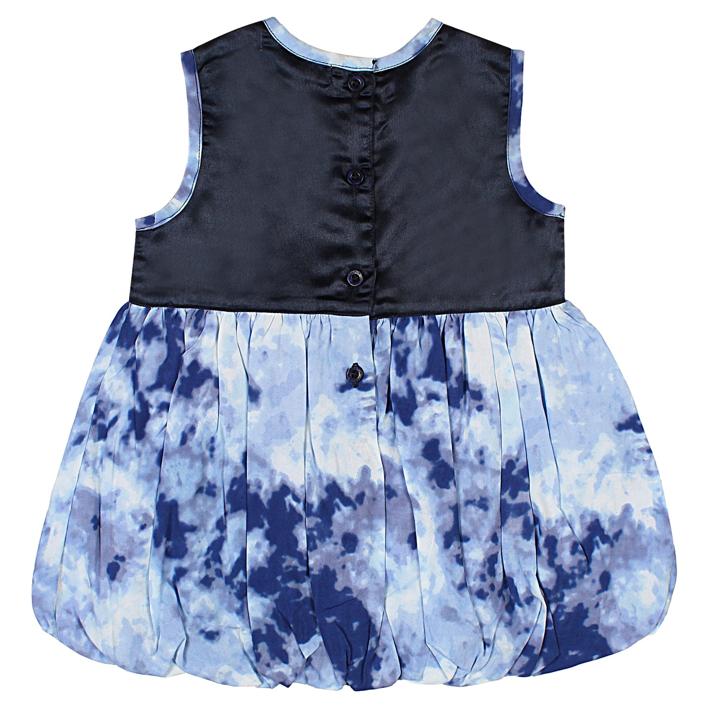 SHOPPERTREE Rayon & Satin Tie-Dye Balloon Dress for Girls – Navy Blue