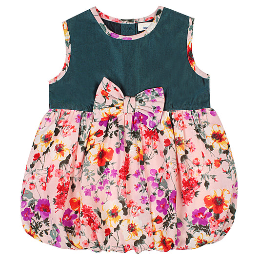 SHOPPERTREE Polyester & Georgette Floral Balloon Dress for Girls – Pink & Teal