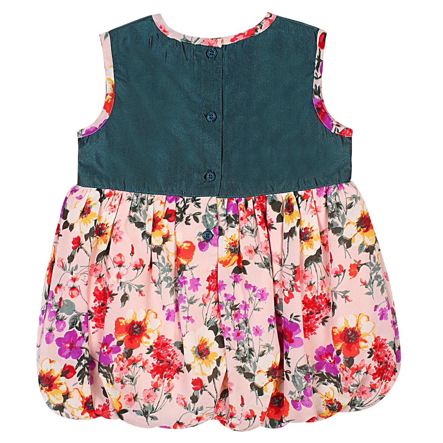 SHOPPERTREE Polyester & Georgette Floral Balloon Dress for Girls – Pink & Teal