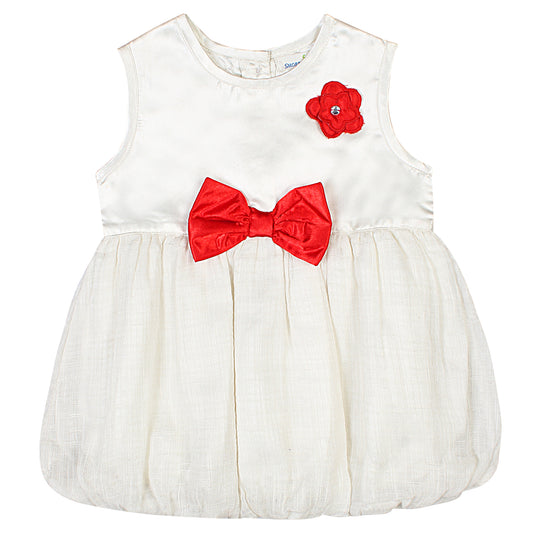 SHOPPERTREE Satin & Cotton Party Dress – Elegant White