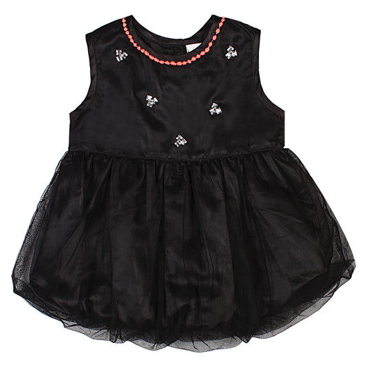 SHOPPERTREE Black Satin & Net Party Dress- Black