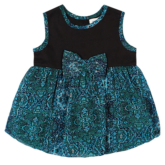 SHOPPERTREE Rayon & Georgette Party Dress – Teal & Black Elegance