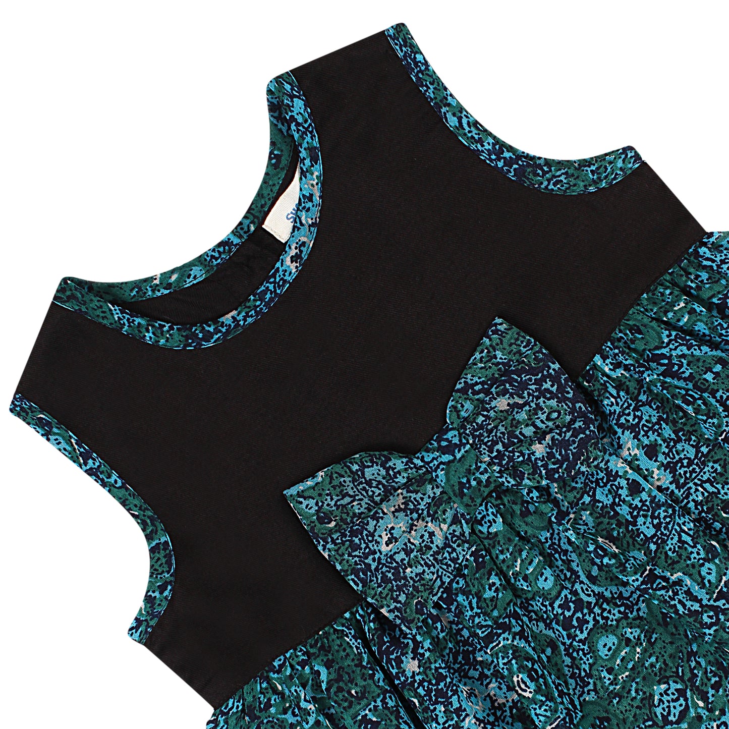 SHOPPERTREE Rayon & Georgette Party Dress – Teal & Black Elegance