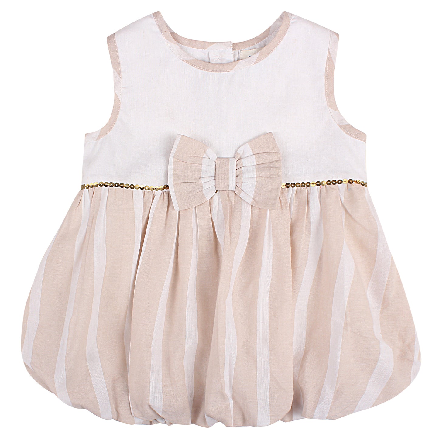 Shoppertree White & Peach Striped Balloon Dress