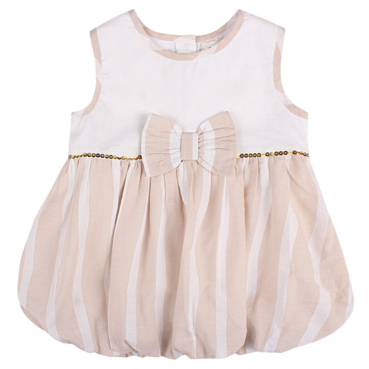 Shoppertree White & Peach Striped Balloon Dress